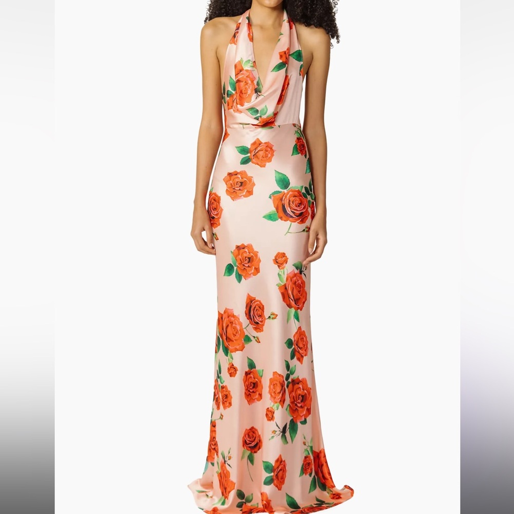 Sau Lee Presley Floral Cowl-Neck Gown